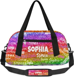 Personalized Dance Gym Bag for Girls, Custom Ballet Bag Sport Duffel Bag Weekender Bags Travel Swimming Duffel Named Gymnast Ballerina Bag, Colorful Bright Rainbow Sequins