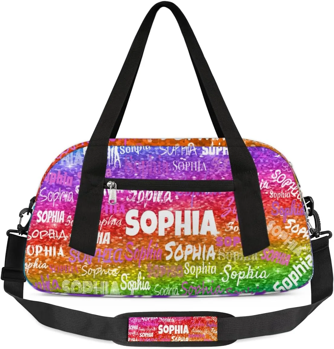 Personalized Dance Gym Bag for Girls, Custom Ballet Bag Sport Duffel Bag Weekender Bags Travel Swimming Duffel Named Gymnast Ballerina Bag, Colorful Bright Rainbow Sequins