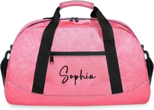 Personalized Duffel-Bag for-Kids-Girls Pink-Glitter-Dance-Bag for Girls Small Gym-Bag for Women Luggage Bag Travel Bag
