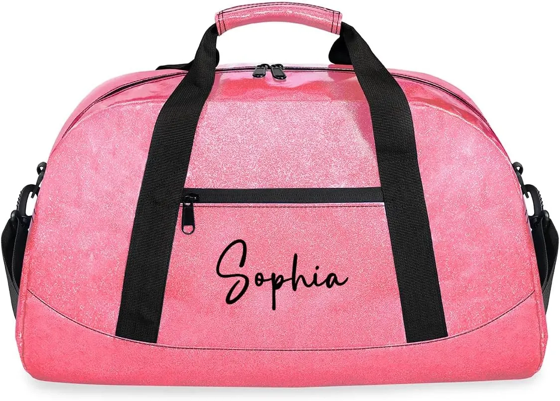 Personalized Duffel-Bag for-Kids-Girls Pink-Glitter-Dance-Bag for Girls Small Gym-Bag for Women Luggage Bag Travel Bag