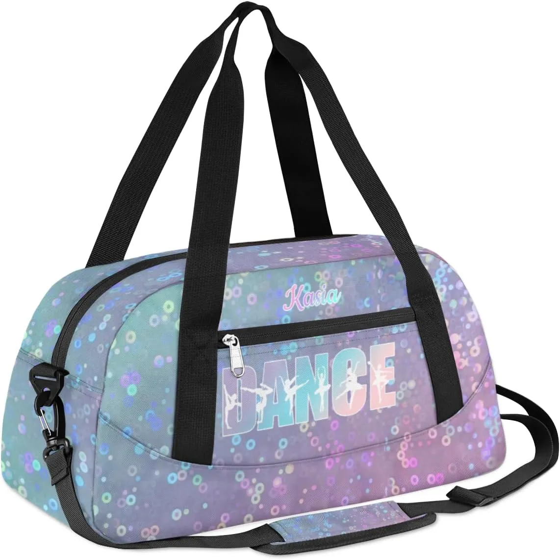 Personalized Gym Bag for Girls Teens, Custom Dance Bag Overnight Small Duffel Bag Carry On Weekend Sports Travel Bag for School Practice Gymnastics Ballet, Colorful Sequins