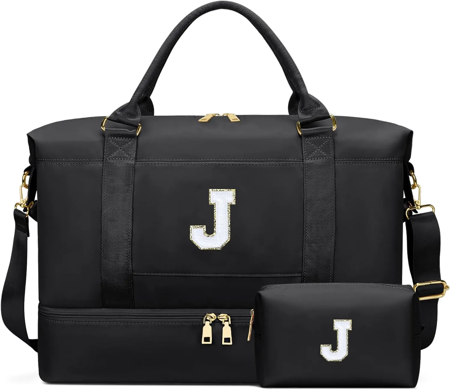 Personalized Initial Travel Duffle Bag for Teen Girl, Weekender Overnight Monogram Gym Carry on Bag with Shoe Compartment, Gifts for Daughter Friend Birthday Christmas