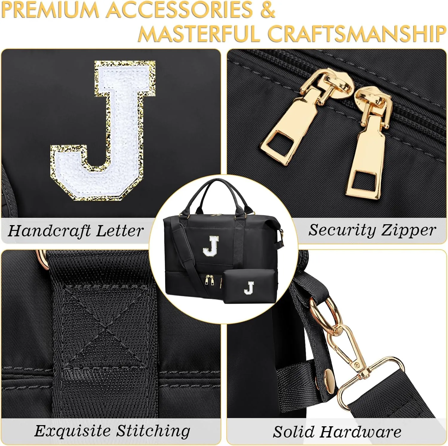 Personalized Initial Travel Duffle Bag for Teen Girl, Weekender Overnight Monogram Gym Carry on Bag with Shoe Compartment, Gifts for Daughter Friend Birthday Christmas