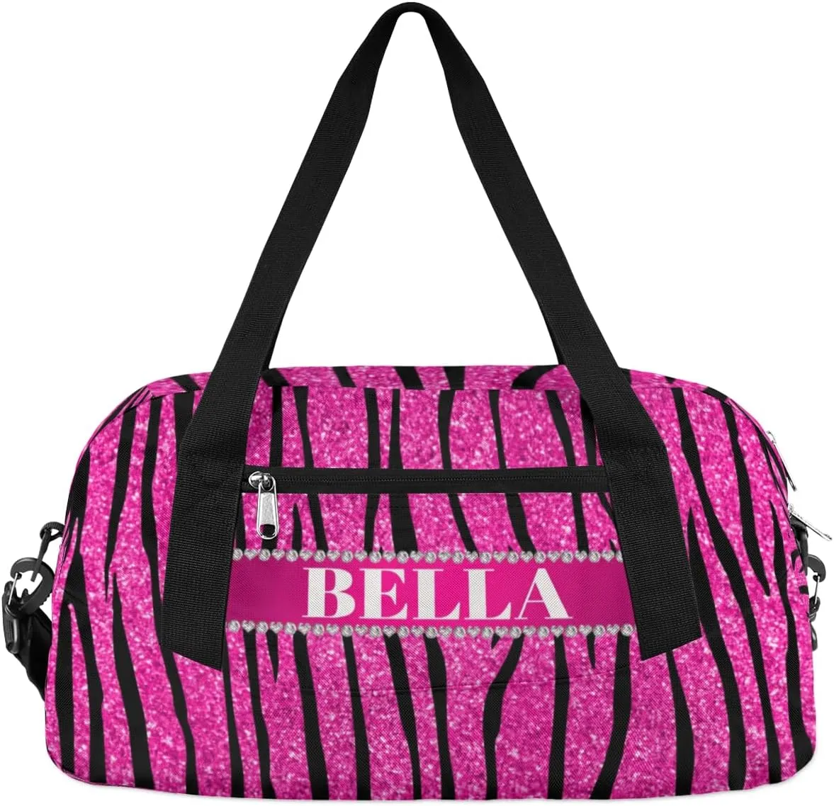 Personalized Kids Gym Bag, Custom Sport Duffel Bag, Dance Bag Weekender Bags Travel Duffel Bag for Boy & Girl Hot Pink Glitter Zebra