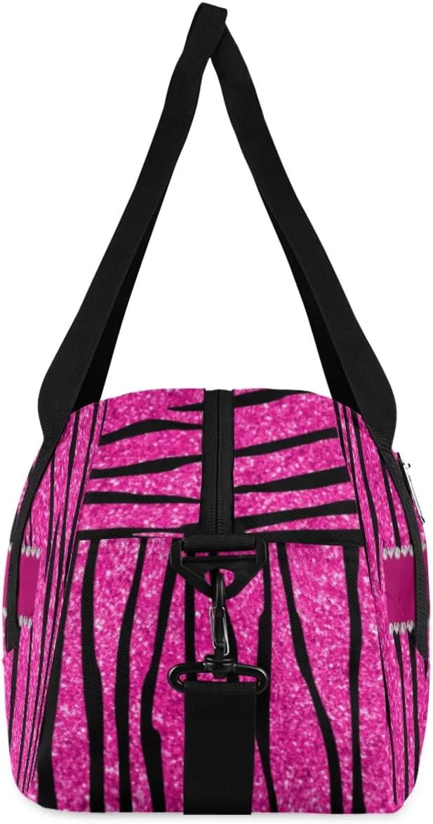 Personalized Kids Gym Bag, Custom Sport Duffel Bag, Dance Bag Weekender Bags Travel Duffel Bag for Boy & Girl Hot Pink Glitter Zebra