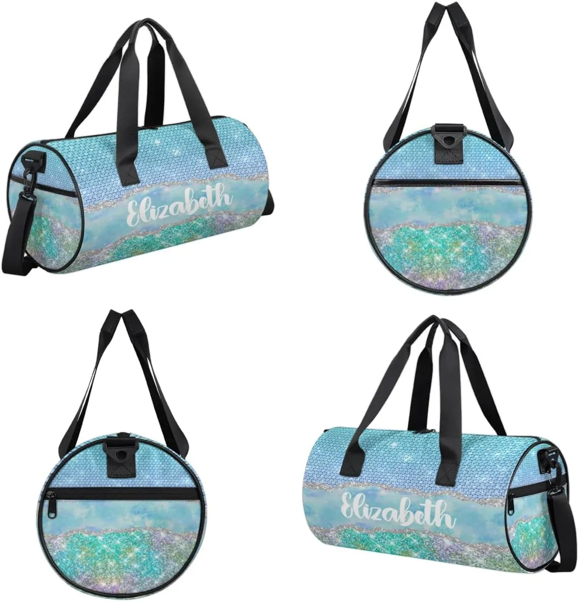 Personalized Kids Gym Bag Sport Bag Duffle Bag for Girl, Custom Gymnastics Dance Travel Bag Weekender Bags with Adjustable Glitter Blue