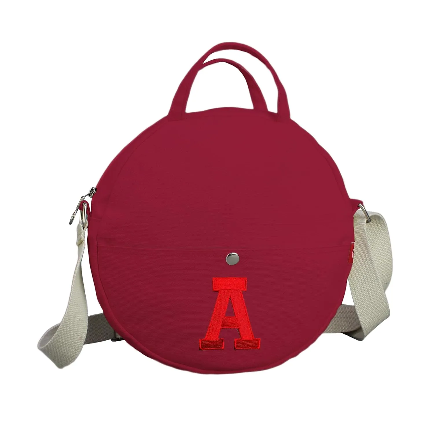 Personalized Round Bag with Embroidered Initial Custom Circle Crossbody Bag for Women Stylish Canvas Handbag Adjustable Strap and Monogram