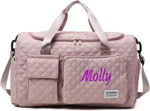 Personalized Weekender Duffle Bag for Women - Carry On Travel Bag with Shoe Compartment & Wet Pocket, Personalized Gym Tote for Workouts, Hospital Labor Delivery, Overnight Trips(Purple)