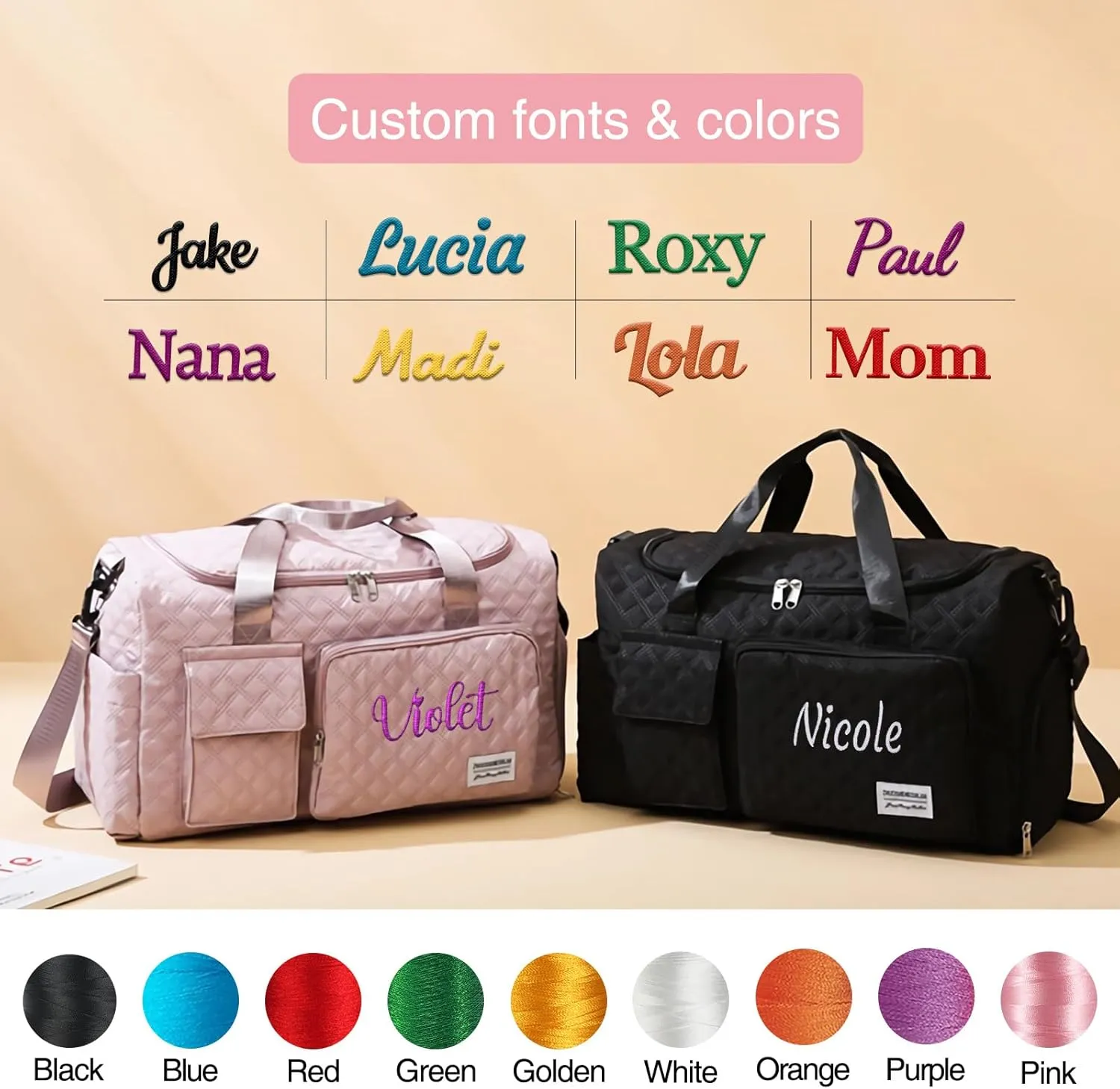 Personalized Weekender Duffle Bag for Women - Carry On Travel Bag with Shoe Compartment & Wet Pocket, Personalized Gym Tote for Workouts, Hospital Labor Delivery, Overnight Trips(Purple)