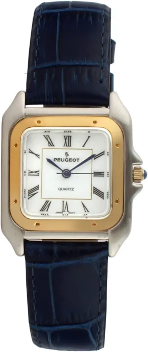 Peugeot Women Two-Tone Tank Shape Dress Watch with Designer Leather Wrist Band