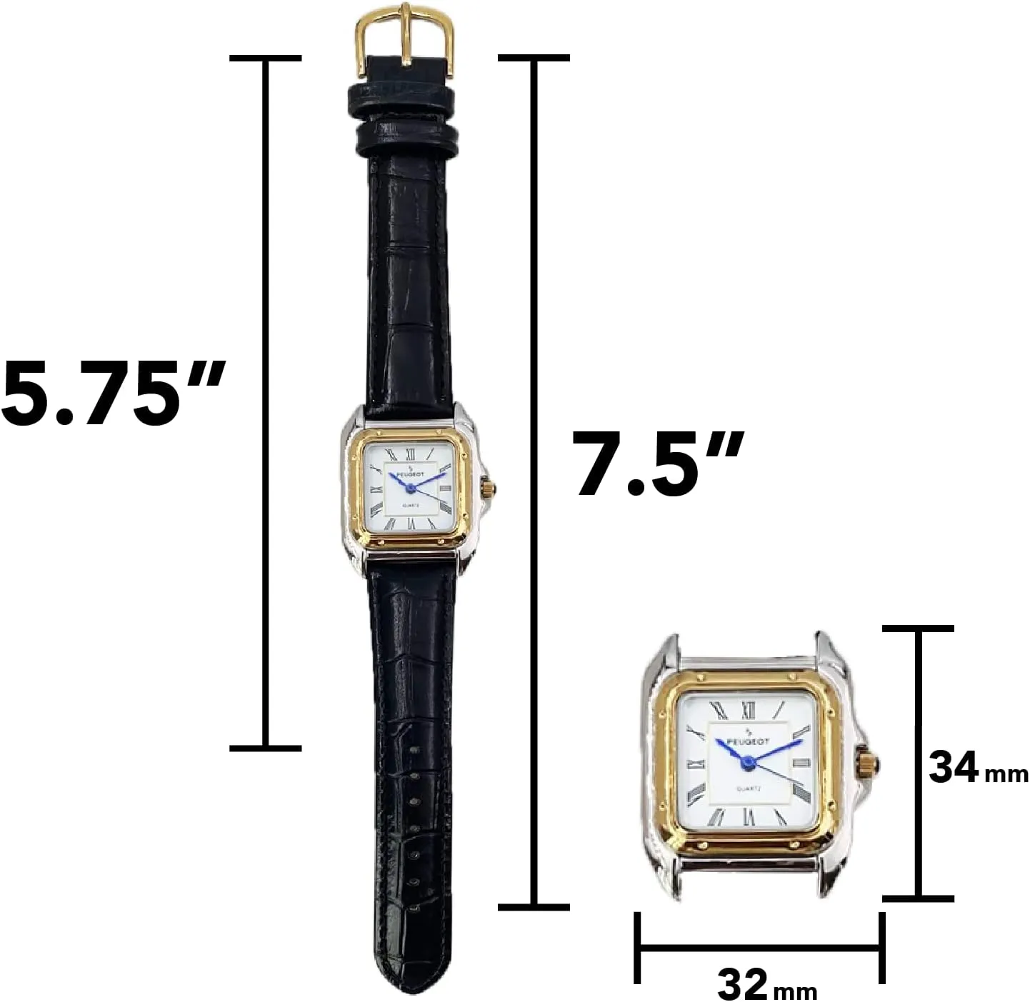 Peugeot Women Two-Tone Tank Shape Dress Watch with Designer Leather Wrist Band