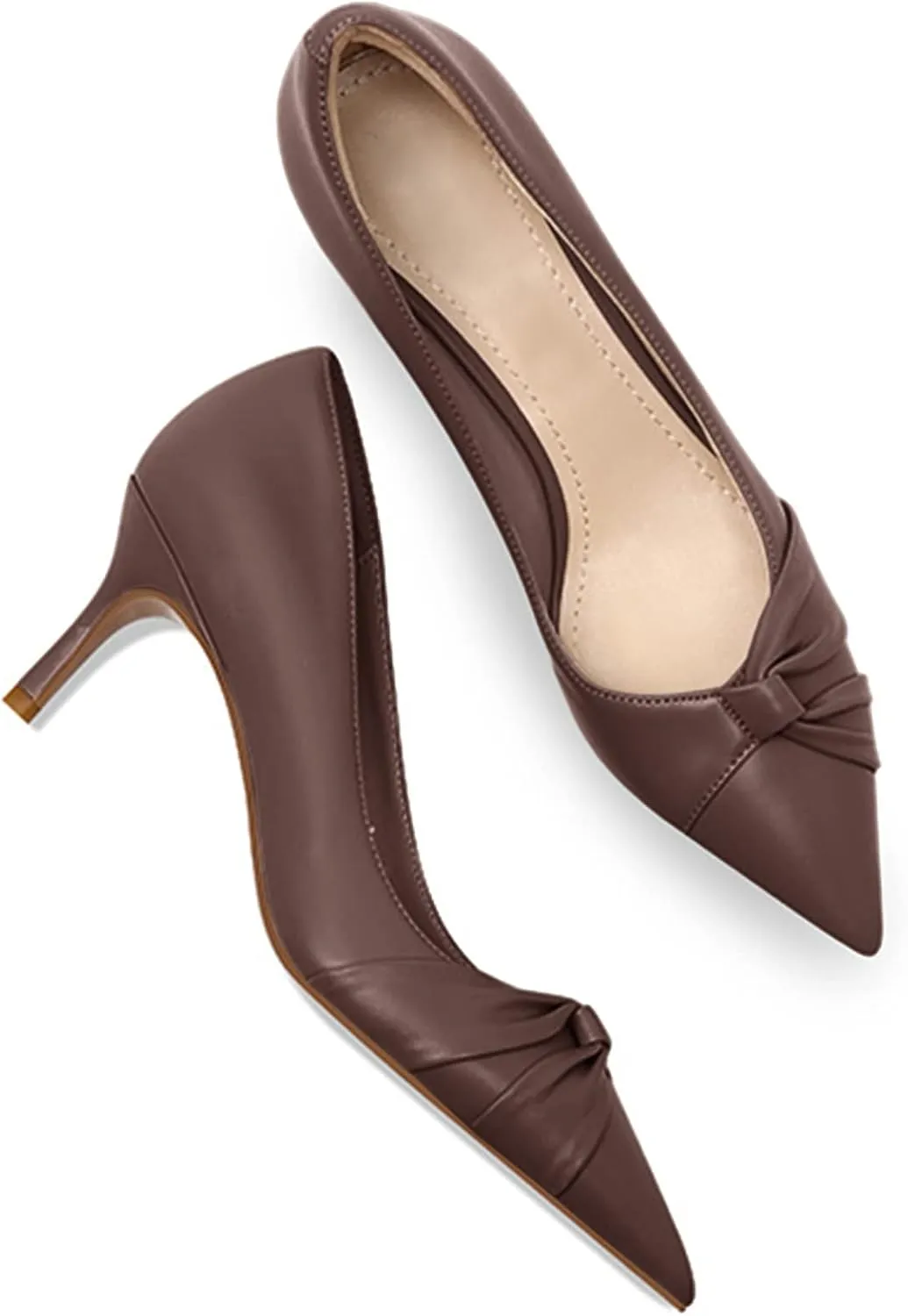PiePieBuy Womens Pointed Toe Pumps Twist Knot Stiletto Mid Heel Faux Leather Dress Shoes