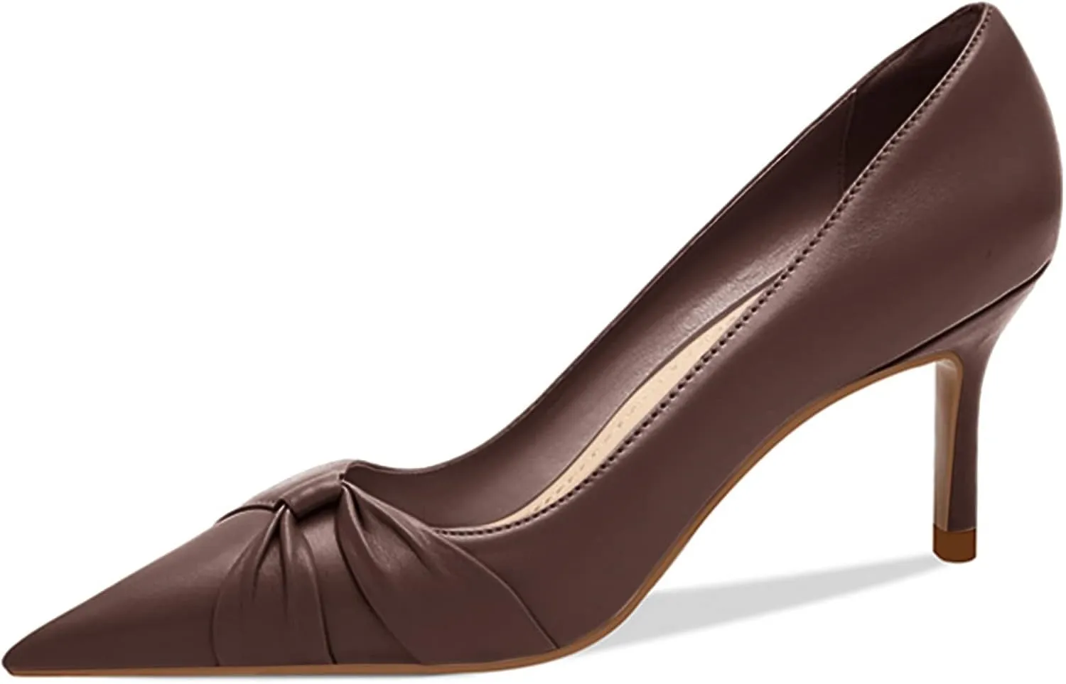 PiePieBuy Womens Pointed Toe Pumps Twist Knot Stiletto Mid Heel Faux Leather Dress Shoes