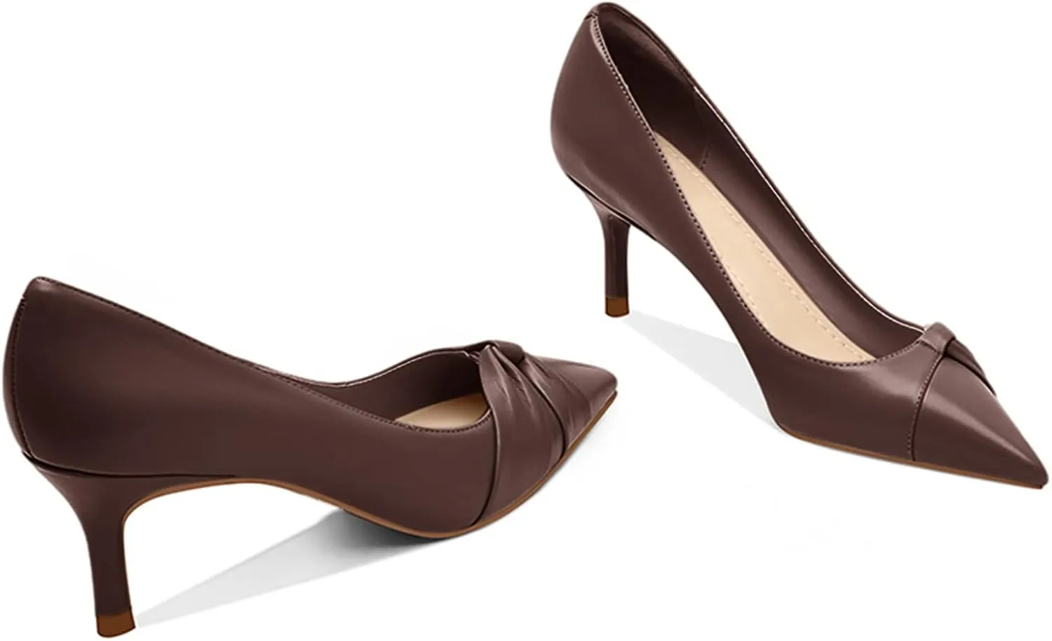 PiePieBuy Womens Pointed Toe Pumps Twist Knot Stiletto Mid Heel Faux Leather Dress Shoes