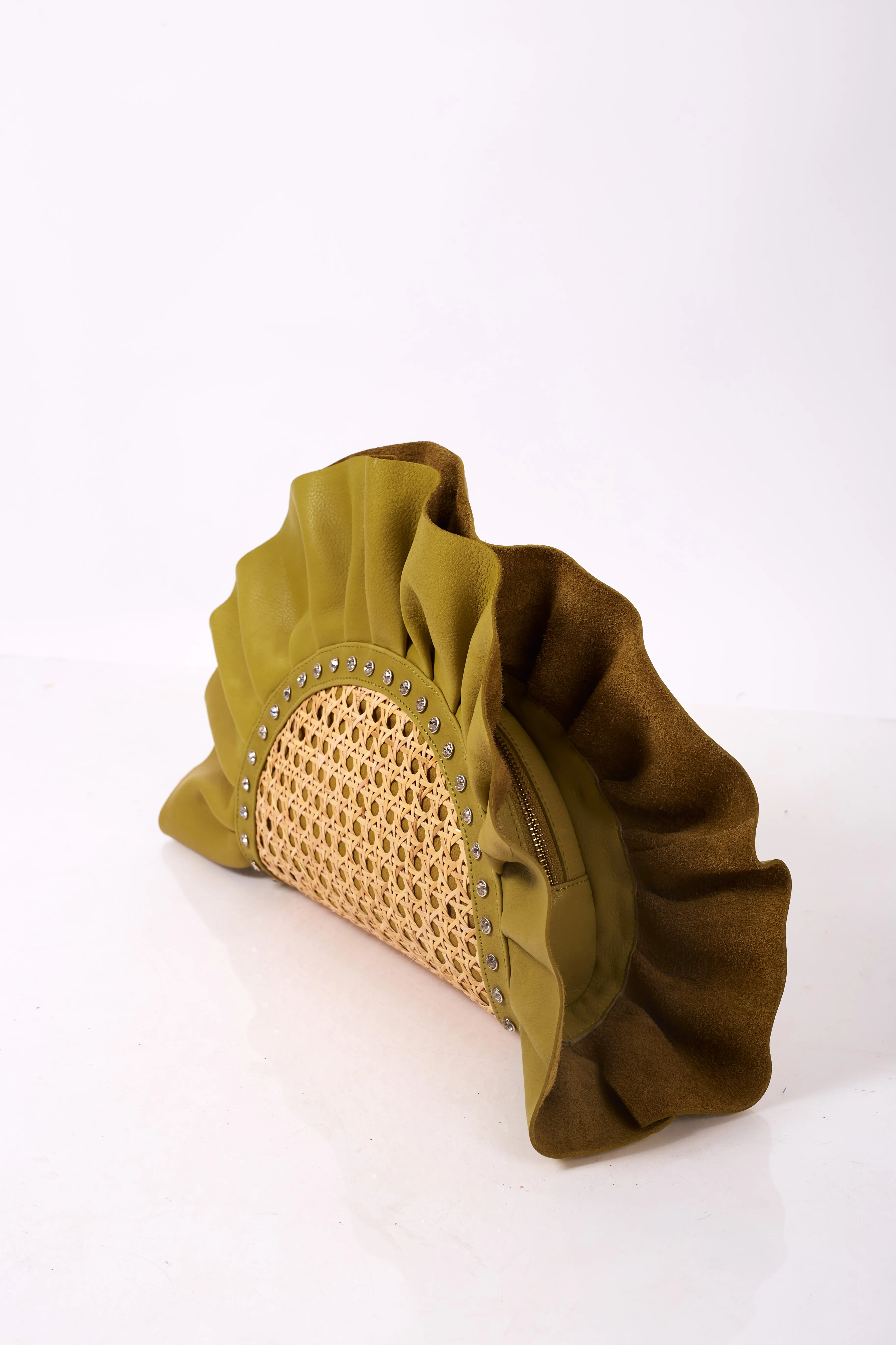 Pistachio Green Frill Leather Oddbeat Clutch