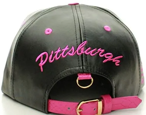 Pittsburgh Faux Leather Baseball City Cap with Snake Faux Leather Flat Brim