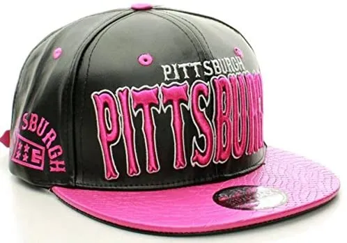 Pittsburgh Faux Leather Baseball City Cap with Snake Faux Leather Flat Brim