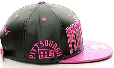 Pittsburgh Faux Leather Baseball City Cap with Snake Faux Leather Flat Brim