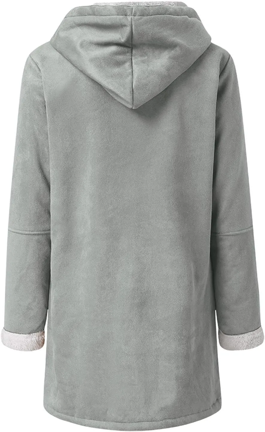 Plus Size Winter Coats for Women 2024 Warm Fleece Lined Jacket Button Sherpa Fur Hooded Parka Suede Peacoat Outerwear