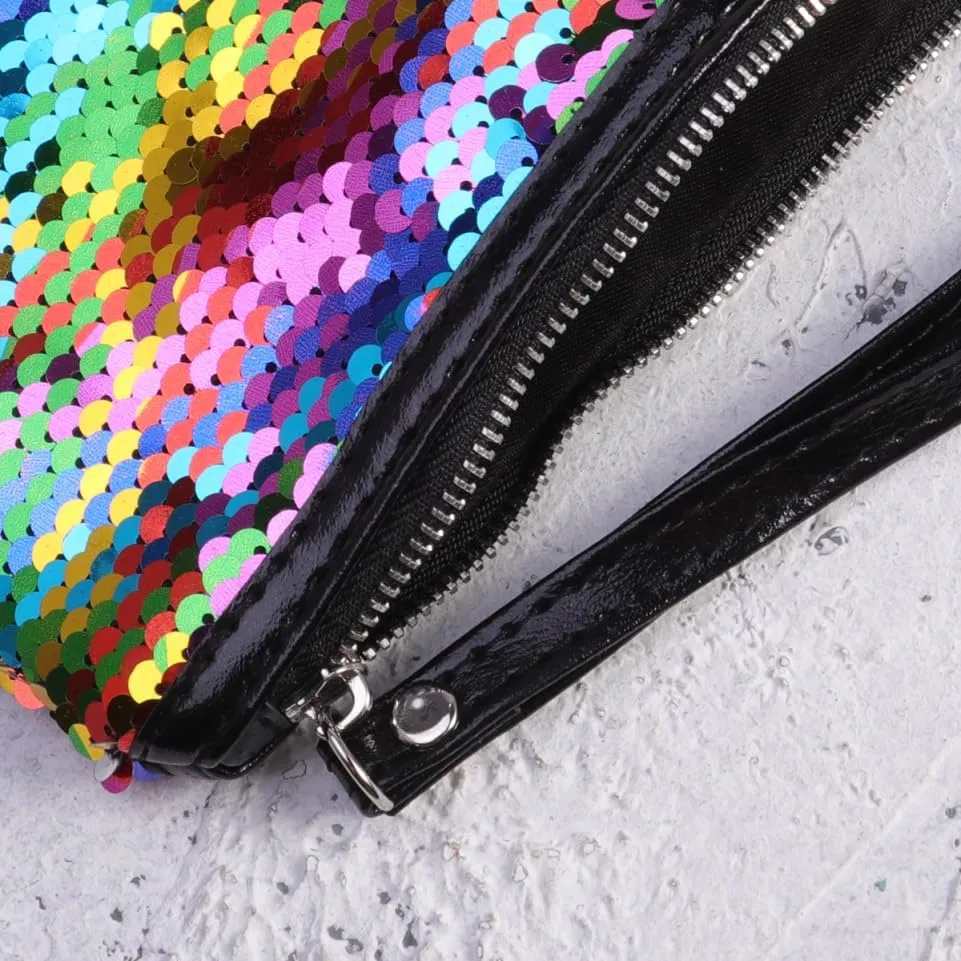 POPETPOP Small Makeup Bag, Reversible Sequin Cosmetic Bag, Sparkly Zipper Sequins Handbag for Women Girls, Portable Pouch Travel Cosmetic Organizer
