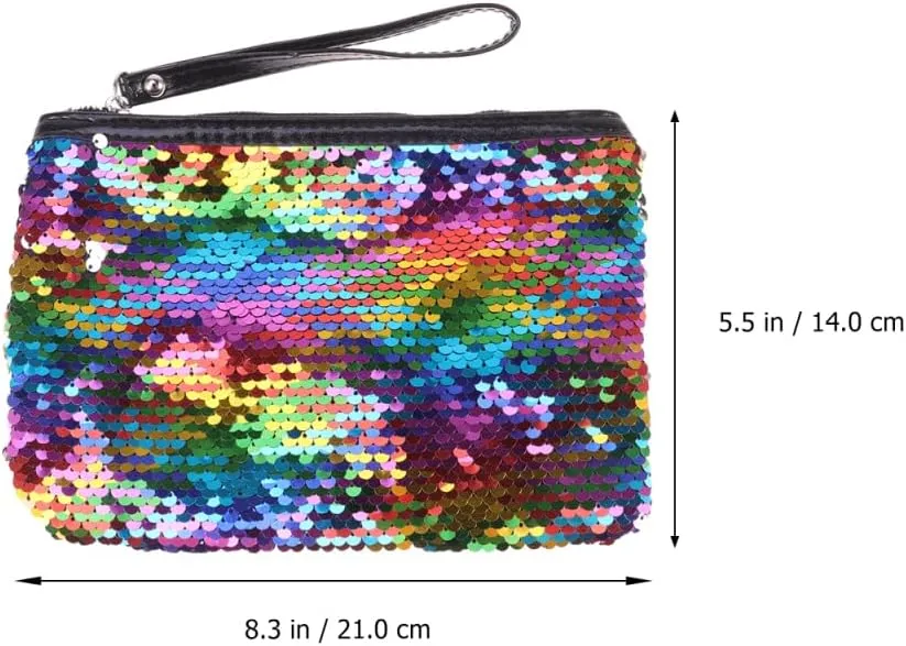 POPETPOP Small Makeup Bag, Reversible Sequin Cosmetic Bag, Sparkly Zipper Sequins Handbag for Women Girls, Portable Pouch Travel Cosmetic Organizer