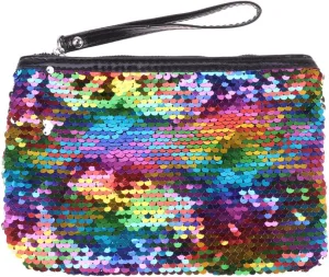 POPETPOP Small Makeup Bag, Reversible Sequin Cosmetic Bag, Sparkly Zipper Sequins Handbag for Women Girls, Portable Pouch Travel Cosmetic Organizer