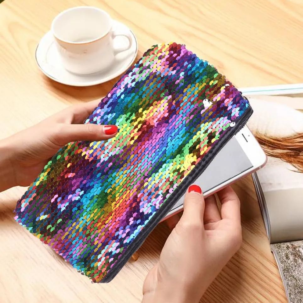 POPETPOP Small Makeup Bag, Reversible Sequin Cosmetic Bag, Sparkly Zipper Sequins Handbag for Women Girls, Portable Pouch Travel Cosmetic Organizer