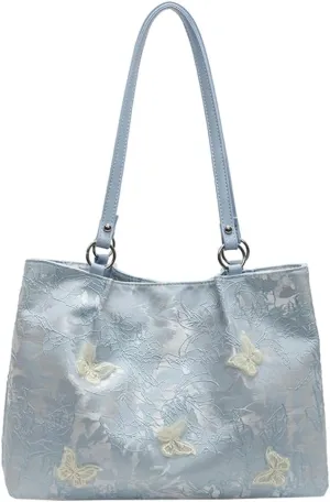 Popular Butterfly Embroidery Tote Bag for Women Casual Large Capacity Shoulder Bag Fresh Fashion Underarm Bags 2025