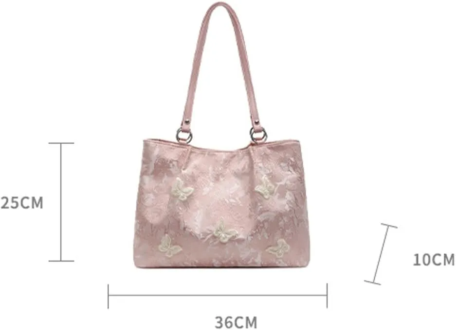 Popular Butterfly Embroidery Tote Bag for Women Casual Large Capacity Shoulder Bag Fresh Fashion Underarm Bags 2025
