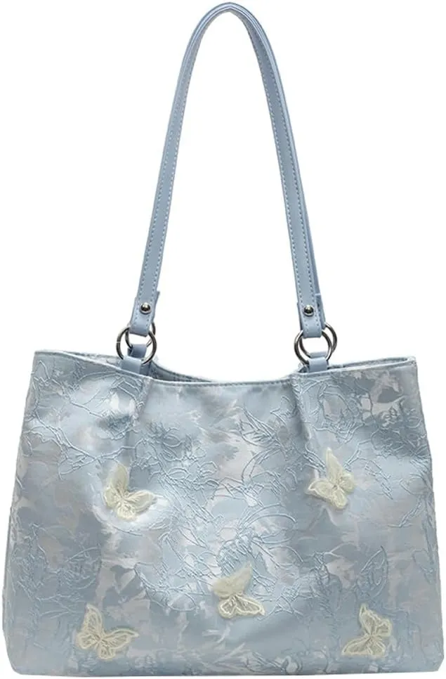 Popular Butterfly Embroidery Tote Bag for Women Casual Large Capacity Shoulder Bag Fresh Fashion Underarm Bags 2025