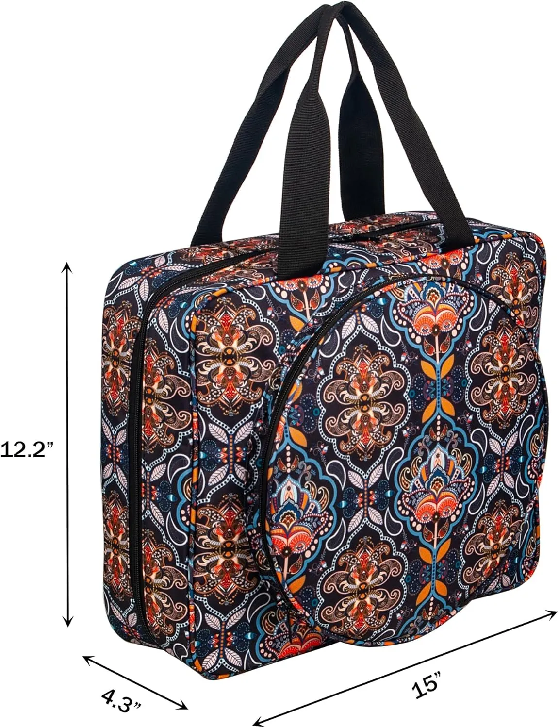 Portable Craft Kits Storage Bag Cross Stitch Starter Kits Embroidery Project Bag Embroidery Tool Storage Tote with Multifunctional Pockets, Bag Only (Colorful Pattern)