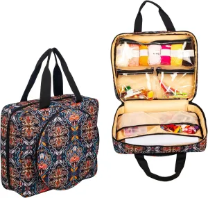 Portable Craft Kits Storage Bag Cross Stitch Starter Kits Embroidery Project Bag Embroidery Tool Storage Tote with Multifunctional Pockets, Bag Only (Colorful Pattern)
