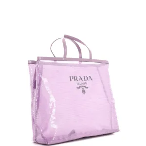 Prada Logo Open Tote Sequined Mesh Large