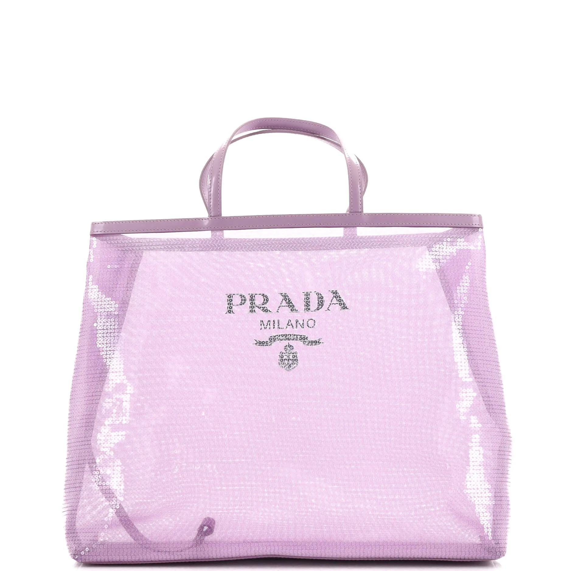 Prada Logo Open Tote Sequined Mesh Large