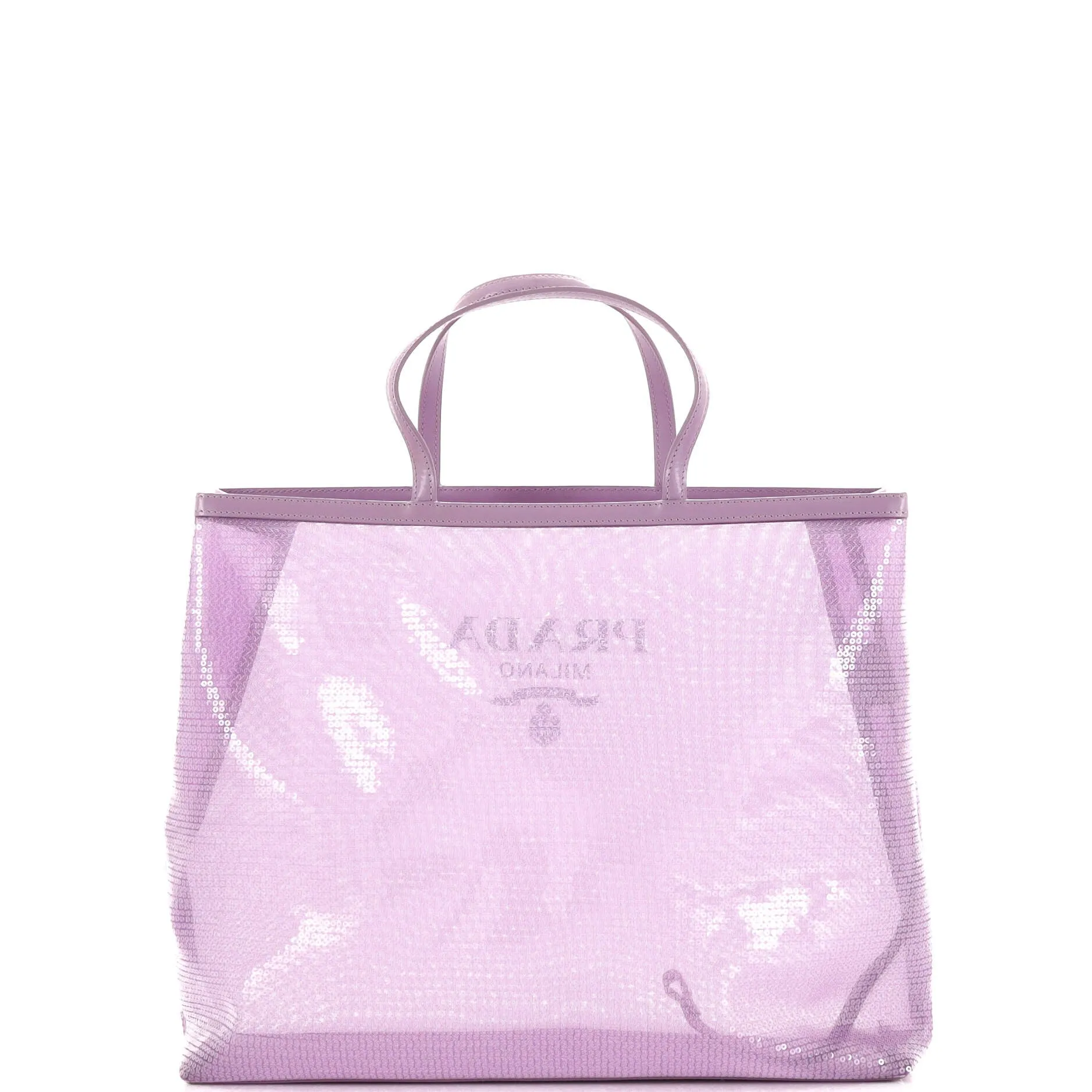 Prada Logo Open Tote Sequined Mesh Large
