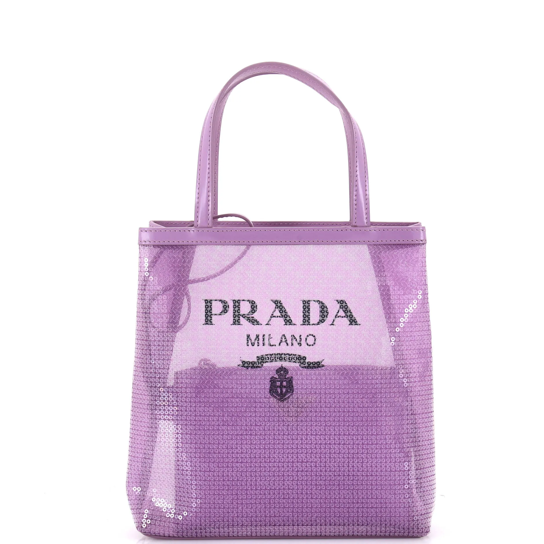 Prada Logo Open Tote Sequined Mesh Small