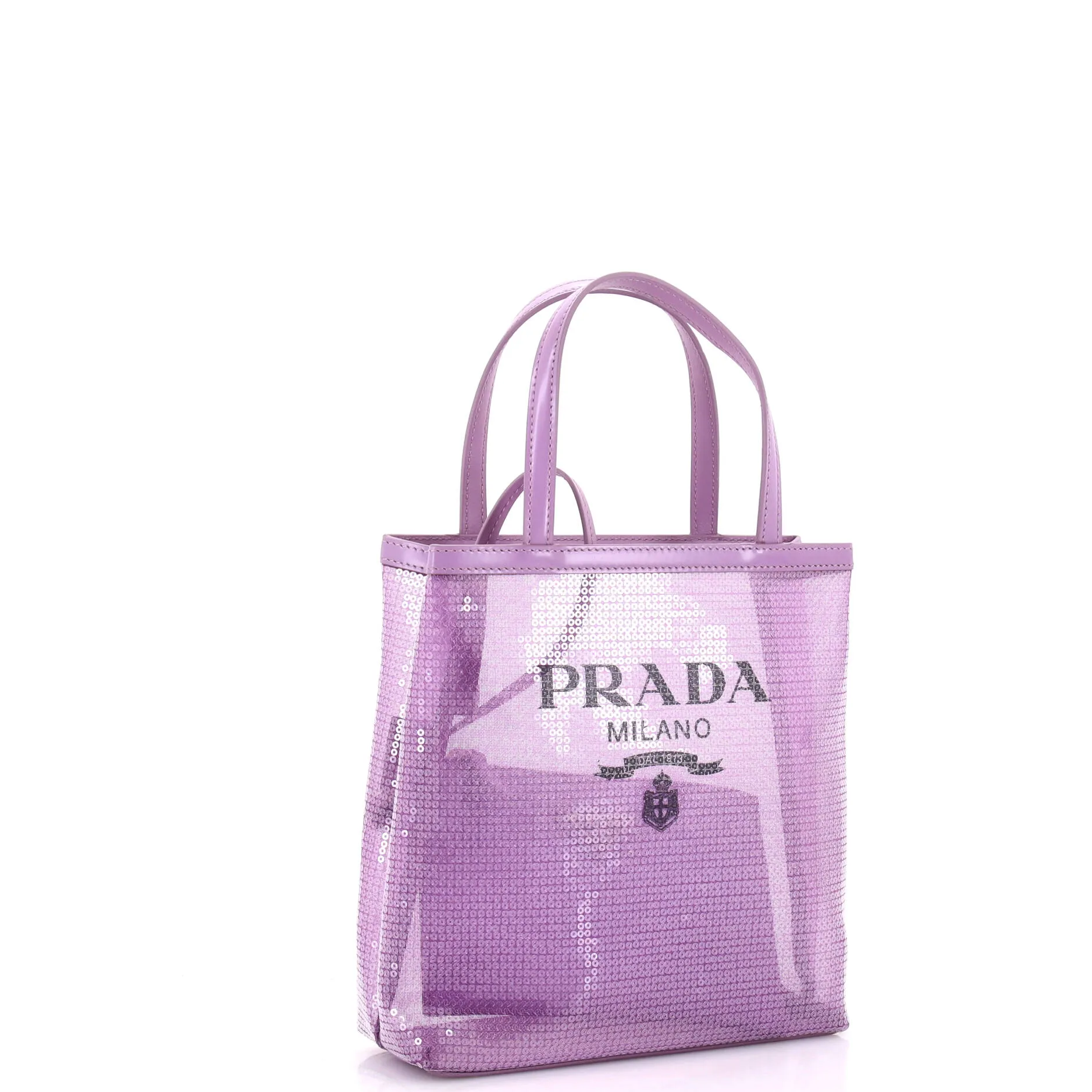 Prada Logo Open Tote Sequined Mesh Small