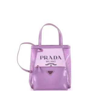 Prada Logo Open Tote Sequined Mesh Small