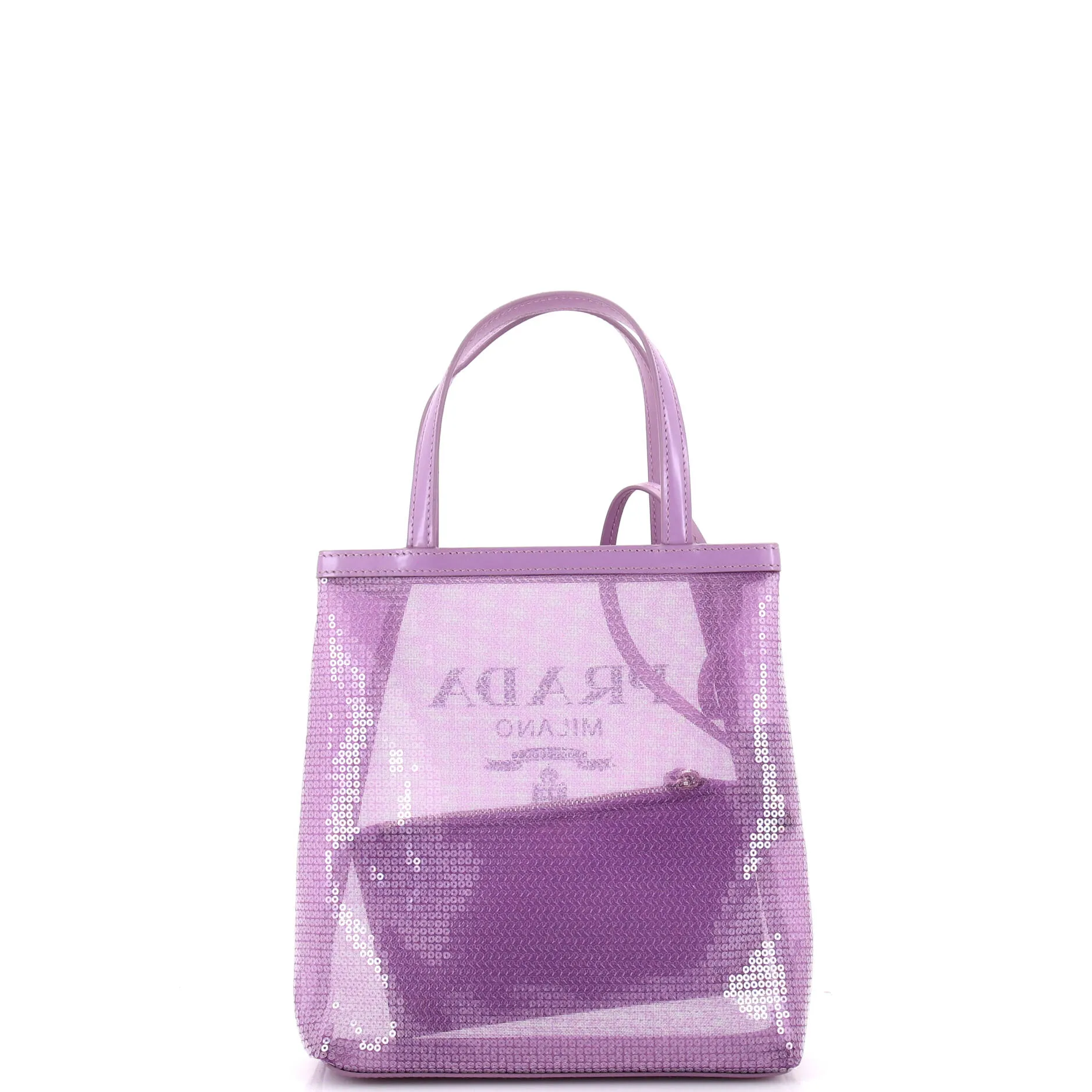 Prada Logo Open Tote Sequined Mesh Small