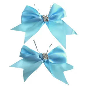 Pre-Tied Satin Bows with Rhinestone, 4-Inch, 2-Piece, Blue