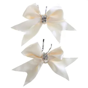 Pre-Tied Satin Bows with Rhinestone, 4-Inch, 2-Piece, Ivory