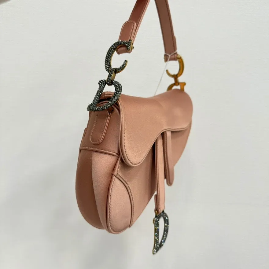 Preloved Dior Saddle Satin Rhinestone Handbag FM0114 - Pink Saddle Bag