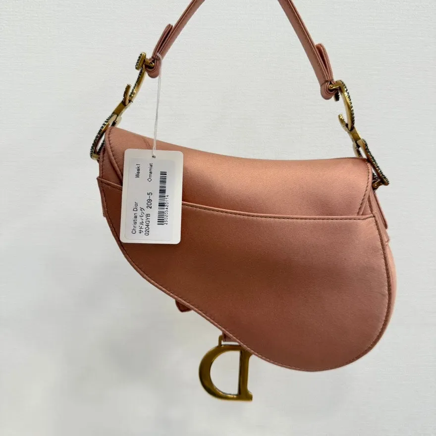 Preloved Dior Saddle Satin Rhinestone Handbag FM0114 - Pink Saddle Bag