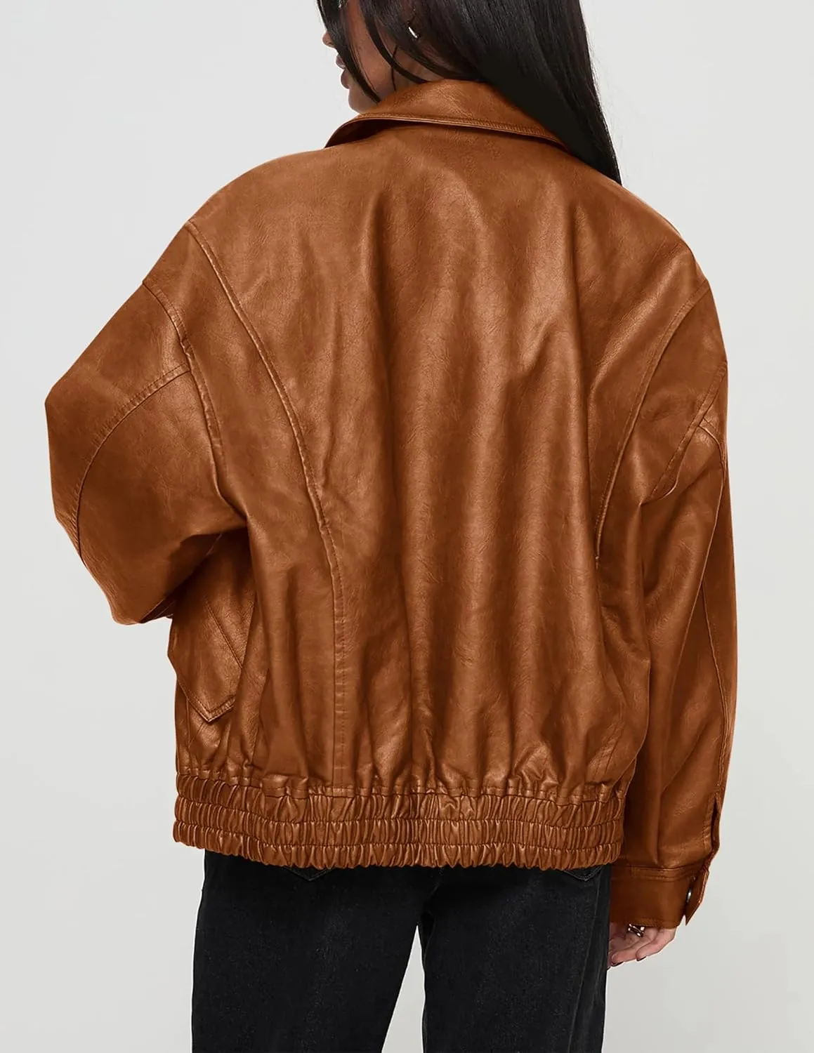 PRETTYGARDEN Women's Faux Leather Motorcycle Jacket Trendy Fall Spring Clothes Oversized Zip Up Winter Coat Outerwear