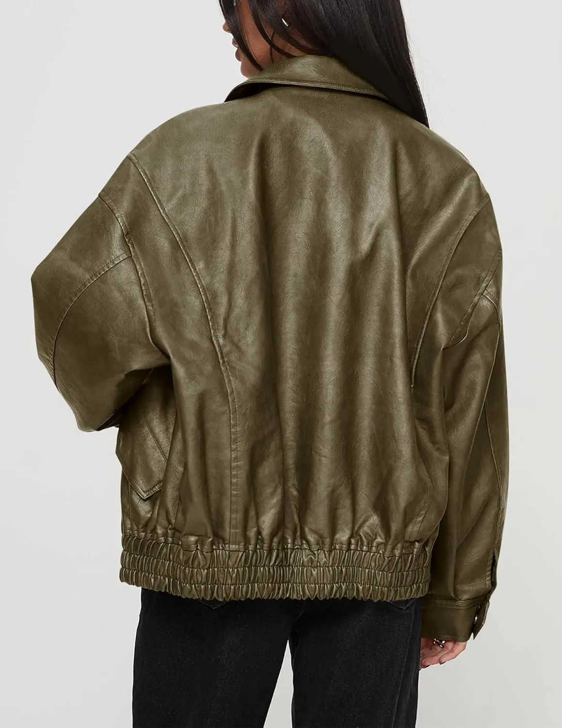 PRETTYGARDEN Women's Faux Leather Motorcycle Jacket Trendy Fall Spring Clothes Oversized Zip Up Winter Coat Outerwear