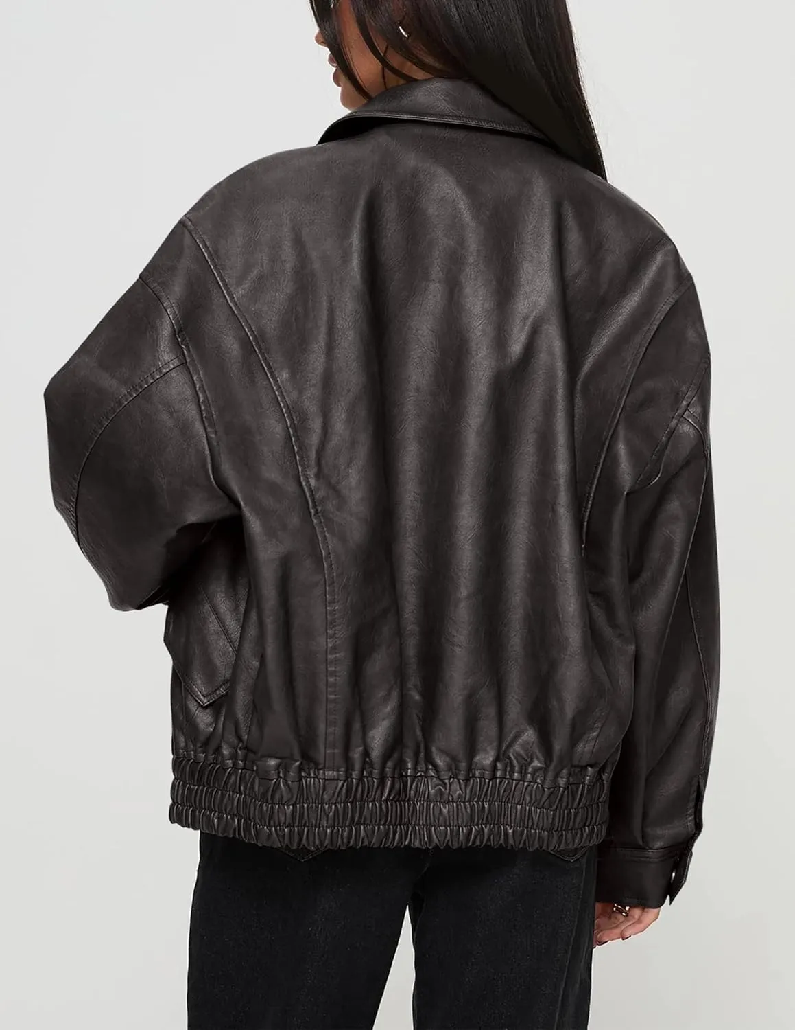 PRETTYGARDEN Women's Faux Leather Motorcycle Jacket Trendy Fall Spring Clothes Oversized Zip Up Winter Coat Outerwear