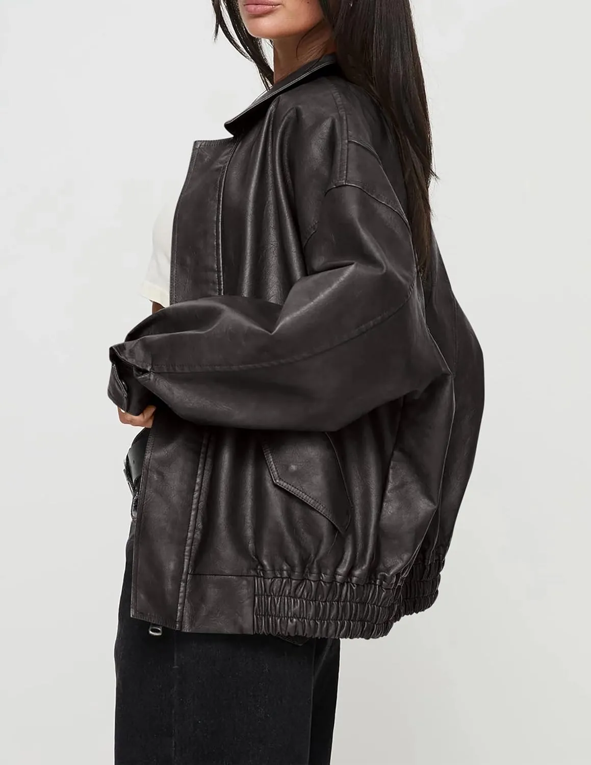 PRETTYGARDEN Women's Faux Leather Motorcycle Jacket Trendy Fall Spring Clothes Oversized Zip Up Winter Coat Outerwear