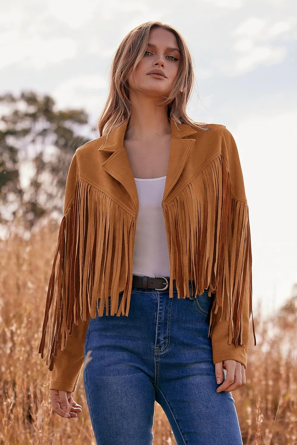 PRETTYGARDEN Women's Faux Suede Leather Jackets Tassel Motorcycle Cropped Coats 2025 Fashion Clothes