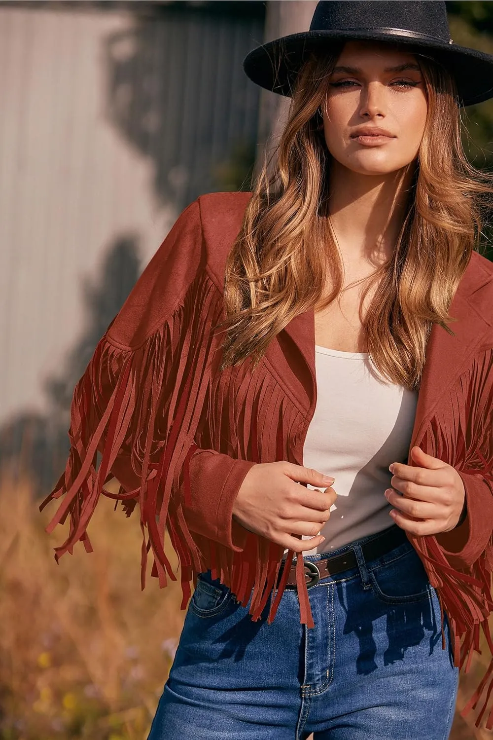 PRETTYGARDEN Women's Faux Suede Leather Jackets Tassel Motorcycle Cropped Coats 2025 Fashion Clothes