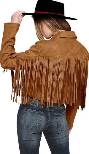 PRETTYGARDEN Women's Faux Suede Leather Jackets Tassel Motorcycle Cropped Coats 2025 Fashion Clothes